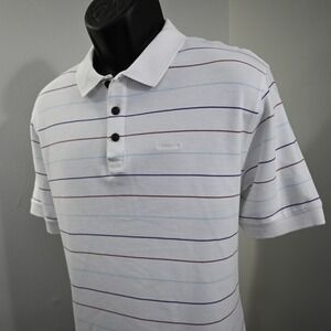 Patagonia Polo Shirt Men Large White Striped Organic Cotton Short Sleeve
